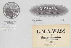 #PL178 -  Montana State Senator Letterhead and Calling Card - L. M. A. Wass