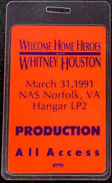 ##MUSICBP1782 - Super Rare Whitney Houston OTTO Laminated All Access Pass from the 1991 TV Special Concert