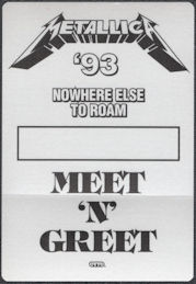 ##MUSICBP1988 - Metallica OTTO Cloth Meet N' Greet Pass for the 1993 Nowhere Else to Roam Tour