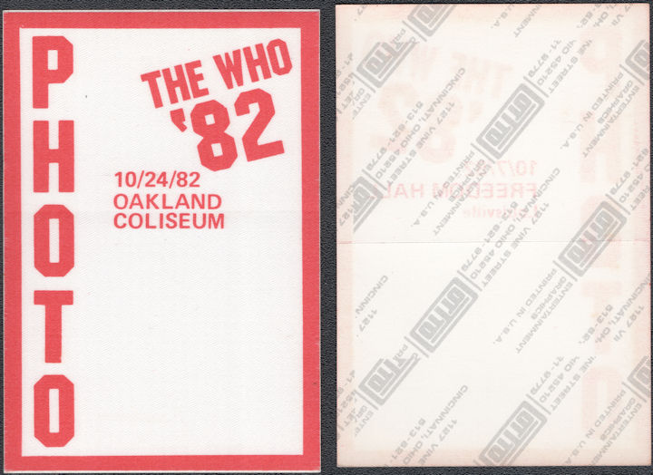 ##MUSICBP1881 - 1982 The Who Rectangular OTTO Backstage Pass from One of Several Cities