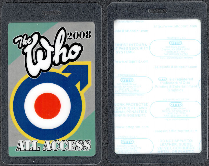 ##MUSICBP1790 - Scarce The Who OTTO Laminated All Access Pass from the 2008 Tour
