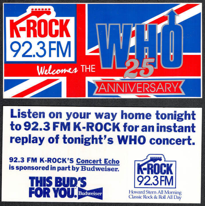 ##MUSICBG0162  - 1989 The Who 25th Anniversary Bumper Sticker From K-Rock 92.3 FM