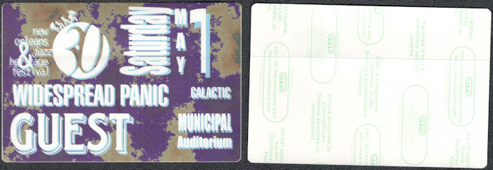 ##MUSICBP1789 - Scarce Widespread Panic OTTO Cloth Guest Pass from the 1999 New Orleans Jazz&Heritage Fest