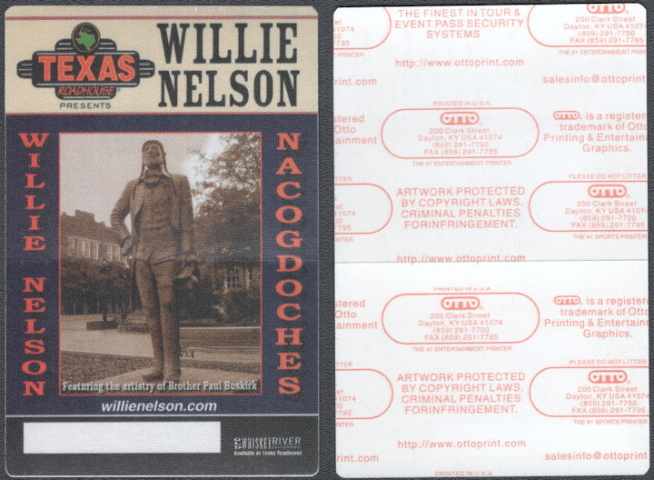 ##MUSICBP2044  - Willie Nelson OTTO Cloth Backstage Pass from the 2004 Nacogdoches Tour