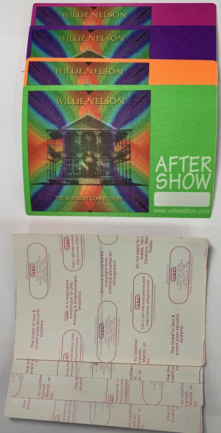 ##MUSICBP1203 - Set of 4 Different Colored Willie Nelson OTTO After Show Passes from the 2000 Rainbow Connection Tour
