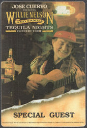 ##MUSICBP1382 - Willie Nelson Cloth OTTO Special Guest Pass from the 1992 Tequila Nights Concert Tour