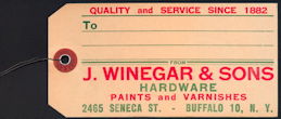 #UPaper164 - Hardware Tag from J. Winegar & Sons Hardware - Buffalo