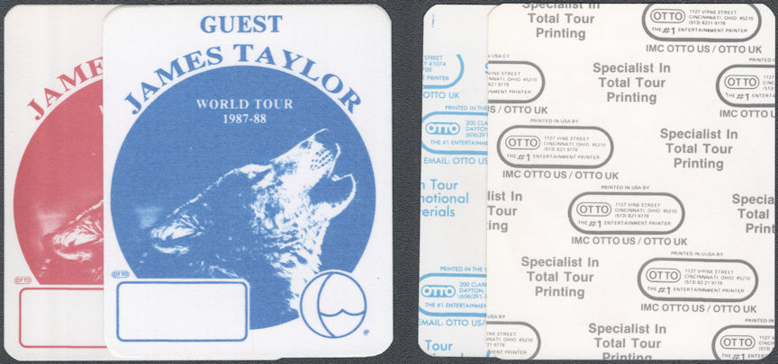 ##MUSICBP2041 - Pair of James Taylor OTTO Cloth Guest Backstage Passes from the 1987/88 Tour