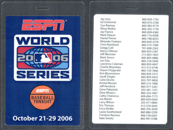 ##MUSICBP1677 - Oversized ESPN 2006 MLB World Series OTTO Laminated Pass (St. Louis Cardinals vs. Detroit Tigers)