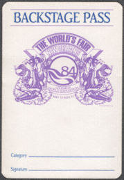 ##MUSICBP1384 - The World's Fair OTTO Cloth Backstage Pass from 1984 at the Seal Amphitheatre