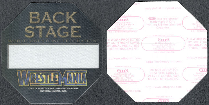 ##MUSICBP1564 - WrestleMania X8 OTTO Cloth Backstage Pass (WWF) - March 17, 2002