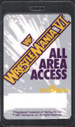 ##MUSICBP1648 - WrestleMania VI (6) All Access OTTO Laminated Backstage Pass (WWF) - April 1st, 1990