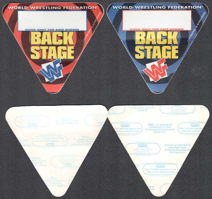 ##MUSICBP1190 - Pair of Cloth OTTO Backstage Passes for the 1997 World Wrestling Federation (WWF)