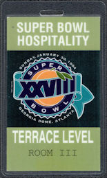 ###MUSICBP1784  - Super Bowl XXVIII (28) OTTO Laminated Terrace Level Pass - January 30, 1994 Atlanta, Georgia