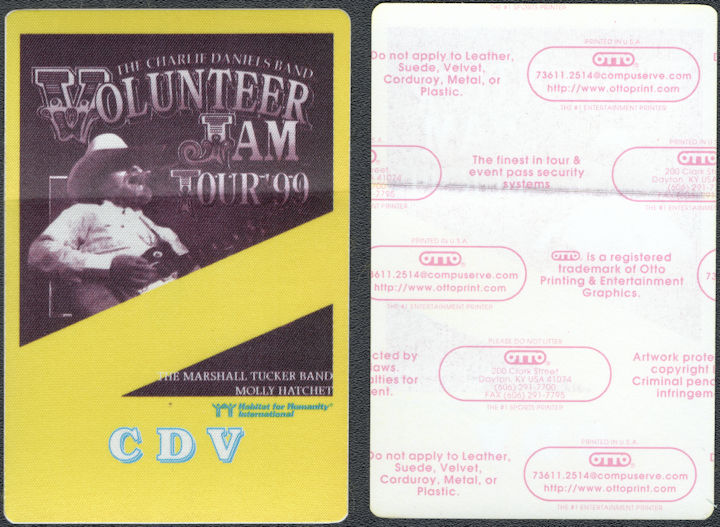 ##MUSICBP1878 - Marshall Tucker Band and Molly Hatchet OTTO CDV Pass from the 1999 Charlie Daniels Band Volunteer Jam