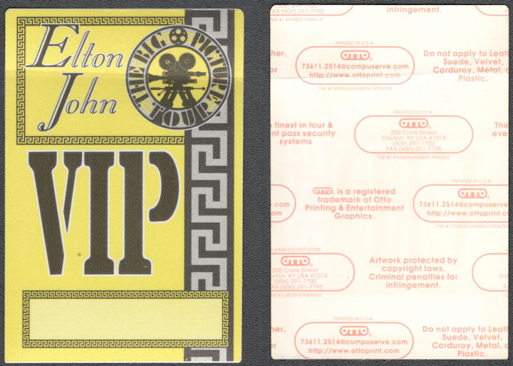 ##MUSICBP1474 - Elton John OTTO Cloth VIP Pass from the 1993 Big Picture Tour
