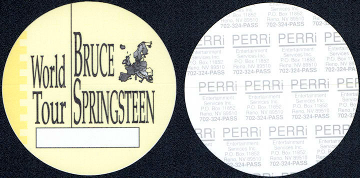 ##MUSICBP1873  - Bruce Springsteen PERRi Backstage Pass from the 1992 World Tour