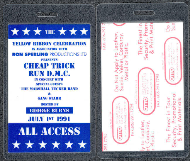 ##MUSICBP1772 - Yellow Ribbon OTTO Laminated All Access Pass - Cheap Trick, Run D.M.C. - Hosted by George Burns
