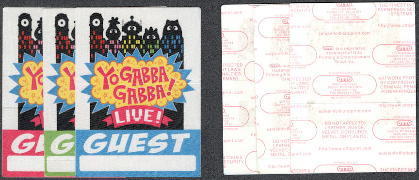 ##MUSICBP1329  - Set of 3 Yo Gabba Gabba Live OTTO Cloth Guest Pass From 2011