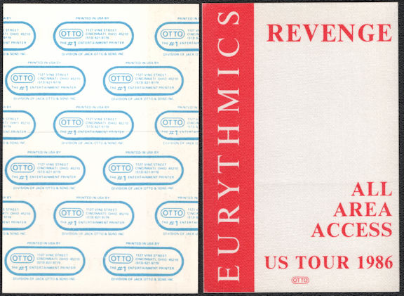 ##MUSICBP0555  - 1986 Eurythmics Revenge Tour All Access Cloth OTTO Backstage Pass