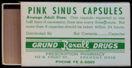 #CS517 - Pink Sinus Capsule Slide Drawer Box from the Rexall Drugstore in Fremont, Ohio