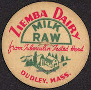 #DC132 - Ziemba Dairy Raw Milk Bottle Cap - Tuberculosis Tested Herd
