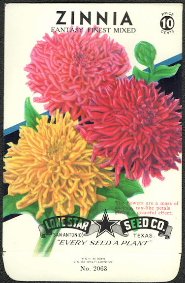 #CE042 - Fantasy Finest Mixed Zinnia Lone Star 10¢ Seed Pack - As Low As 50¢