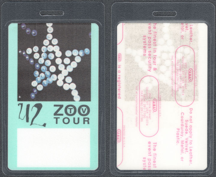 ##MUSICBP1935 - 1992 U2 Zoo TV light green Laminated Cloth Backstage Pass from the "Zoo TV" Tour