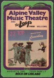 ##MUSICBP1247 - ZZ Top OTTO Radio Event Pass from the 1981 Concert at Alpine Valley Music Theatre