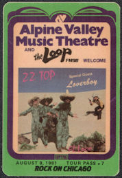 ##MUSICBP1247 - ZZ Top OTTO Radio Event Pass from the 1981 Concert at Alpine Valley Music Theatre