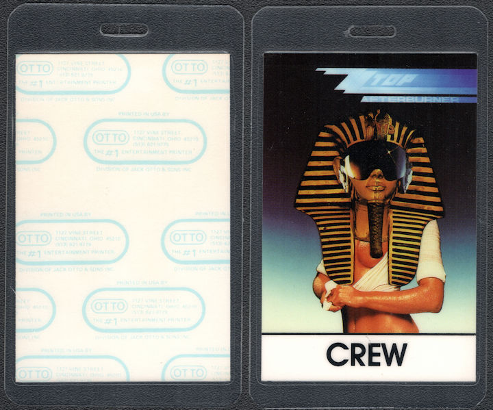 ##MUSICBP0567  - 1985 ZZ Top OTTO Laminated Crew Backstage Pass from the Afterburner Tour - Egyptian Theme